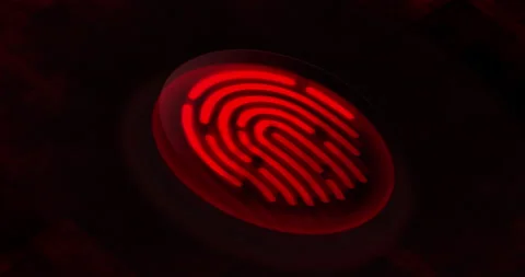 Finger print scan 3d animation. Red color hud, angle 3d side view identification Stock Footage 167099685