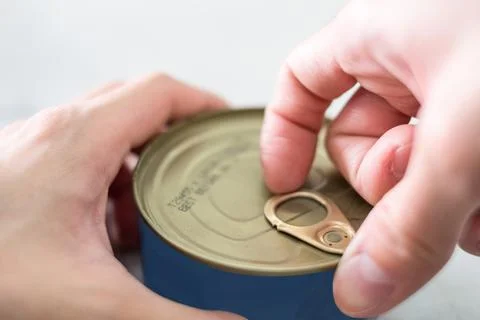 Finger pull opening loop of canned food Stock Photos