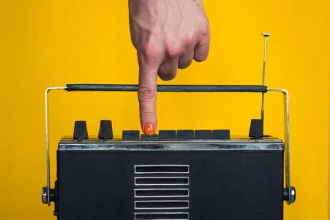 Finger push the button. Stock Photos