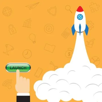 Finger Pushes Button To Launch Rocket Stock Illustration
