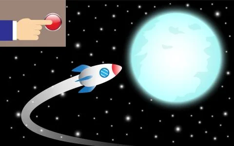 Finger Pushes Button To Turn Rocket To The Moon Stock Illustration