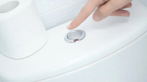 Finger pushing button and flushing toilet Video stock 57908573