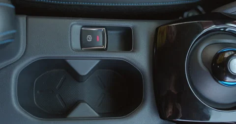 Finger pushing the button of car parking system. Close up shoot of interior Stock Footage 194493896