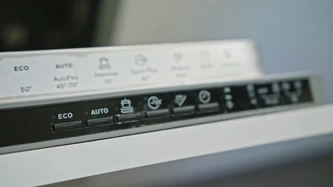 Finger Pushing on Button On Off on Dishwasher Stock Footage 82638909