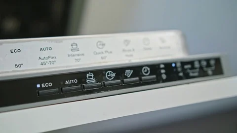 Finger Pushing on Button On Off on Dishwasher Stock Footage 82639167