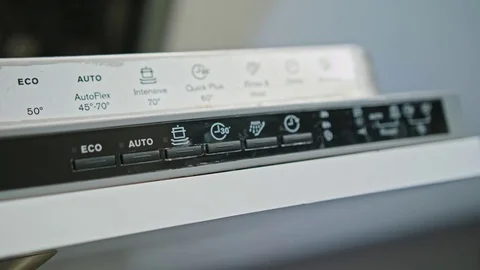 Finger Pushing on Button On Off on Dishwasher Stock Footage 82639435