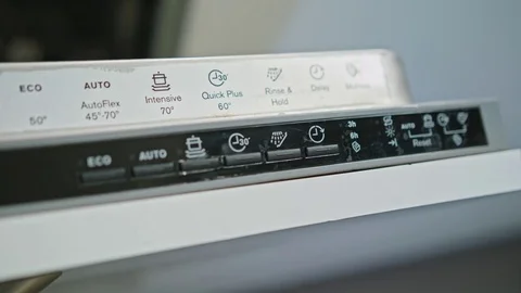Finger Pushing on Button On Off on Dishwasher Stock Footage 82640259
