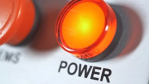 Finger pushing button power on. Switch on. Turning on the electricity. Stock-Footage 127214802