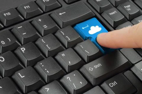 Finger pushing the cloud computing button Stock Photos