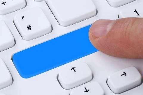 Finger pushing empty button on computer internet online 스톡 일러스트