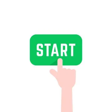 Finger pushing green start button Stock Illustration