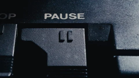 Finger Pushing Pause Button on Vintage Cassette Tape Player Deck Stock Footage 342452646
