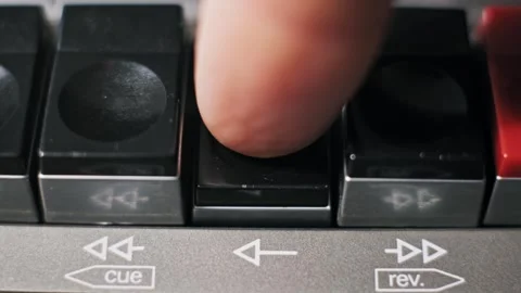Finger Pushing Play Button on Cassette Deck Close-Up Stock Footage 320888913