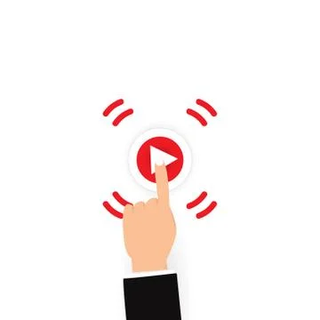 Finger pushing play button icon concept, finger pointing on switch flat design Stock Illustration