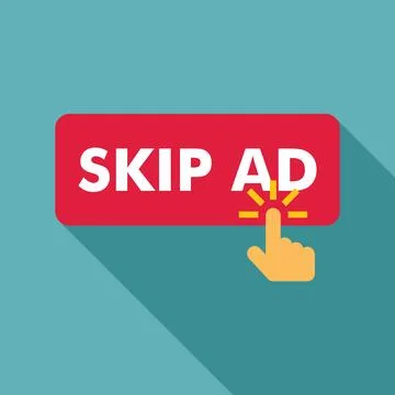 Finger is pushing skip ad button on a red rectangle Stock Illustration