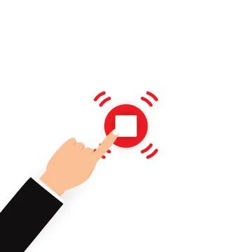 Finger pushing stop button icon concept, finger pointing on switch flat design Stock Illustration