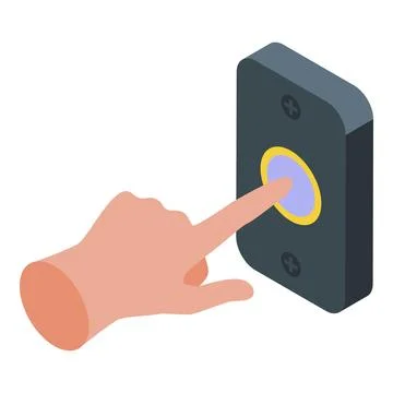 Finger ringing a doorbell button, isometric view Stock Illustration