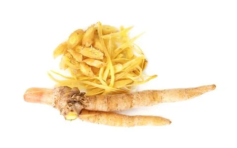 Finger root or Chinese's Ginger sliced isolated on the white background Stock Photos
