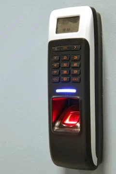 Finger scan security for entry server room. An Fingerprint machine server safety Stock Photos