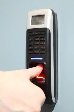 Finger scan security for entry server room. An Fingerprint machine server safety 스톡 사진