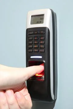 Finger scan security for entry server room. An Fingerprint machine server safety 스톡 사진