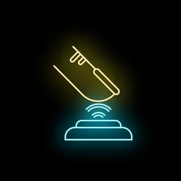 Finger scanning biometric security glowing neon icon Stock Illustration