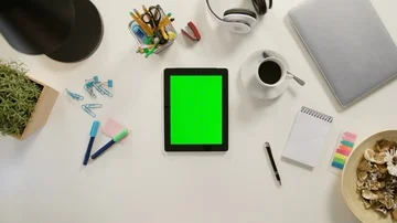 A Finger Scrolling on the Green Touchscreen Stock Footage 86040546