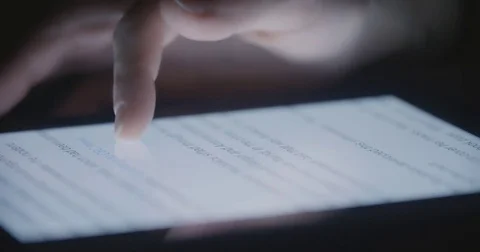 Finger Scrolls on Tablet Dark Profile Stock Footage 84874531