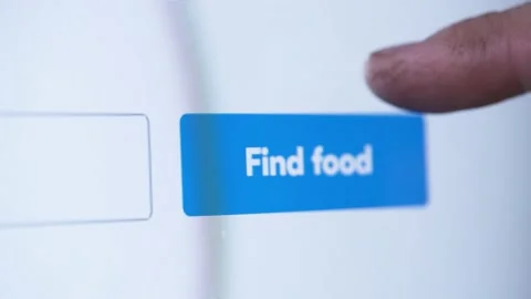 Finger select and press or touch hyperlink button find food, website delivery Video stock 130495599