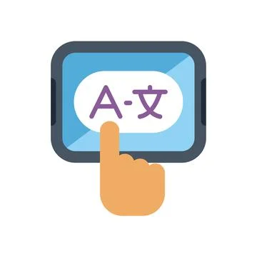 Finger selecting language on digital tablet screen イラスト素材