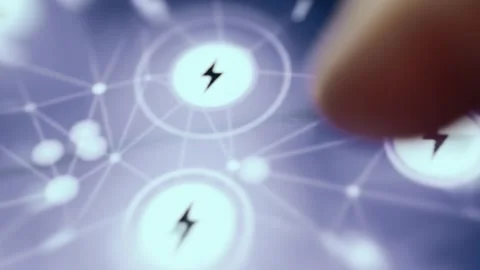 Finger Selecting Nodes on Digital Power Network Stock Footage 338395720