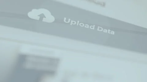 Finger selects the user interface option labeled Upload Data, cloud storage Stock Footage 329751361