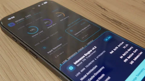 Finger Tapping AI Server Infrastructure Dashboard on Smartphone Macro Stock Footage 347681725