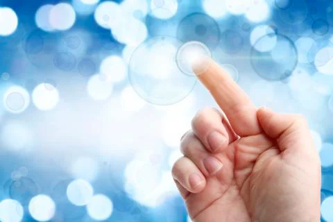 Finger tapping button on touchscreen Stock Illustration