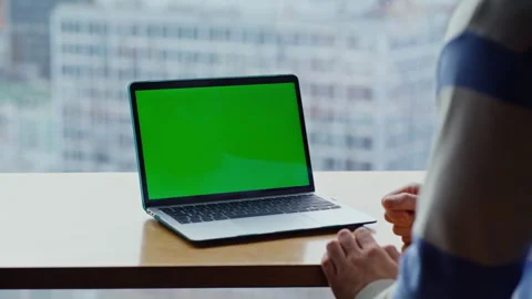 Finger tapping chromakey computer touchpad working at corporate agency closeup Stock Footage 335246774