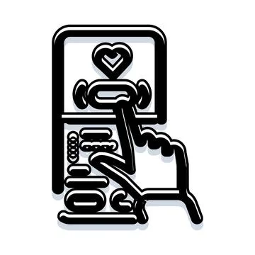 Finger tapping heart button on mobile display Stock Illustration
