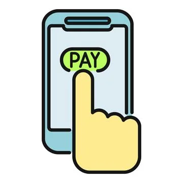 Finger tapping pay button on smartphone screen Stock Illustration