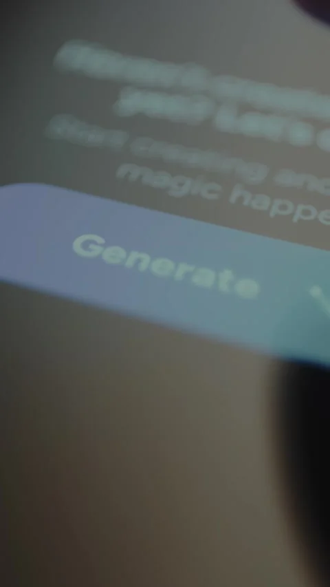 Finger taps the blue button labeled Generate, creation of AI generated content Stock Footage 328369446