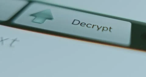Finger taps Decrypt button to convert encrypted data to its original source Stock Footage 313352725