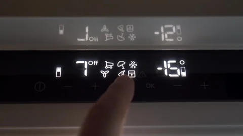 Finger Taps Fridge Touch Control to Select Function, Soft Click Follows 스톡 동영상 321527202