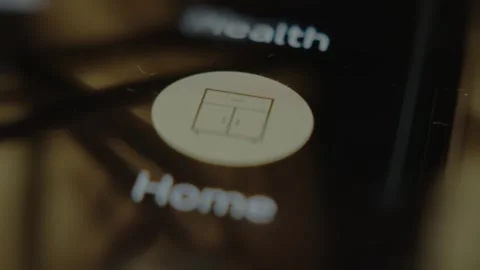 Finger taps the Home expense category icon in money tracking app, macro view Stock Footage 291458477