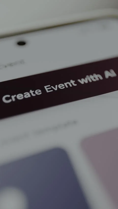 Finger taps the option labeled Create Event with AI from a productivity app Stock Footage 328814147