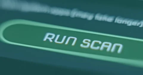 Finger taps Run Scan button for full scan of smartphone for malware Stock Footage 310803975