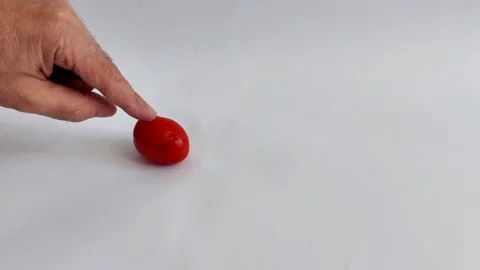 Finger Test Shows Initial Rot on Tomato Skin in Clean Setup 스톡 동영상 320042231