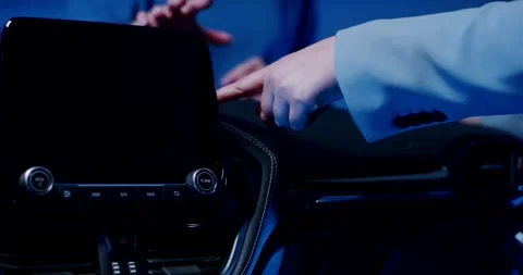 Finger Tests Touchscreen of Car Dashboard in Quality Test Stock Footage 340216645