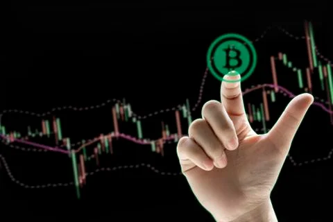 Finger touch application for bit coin symbol Stock Photos