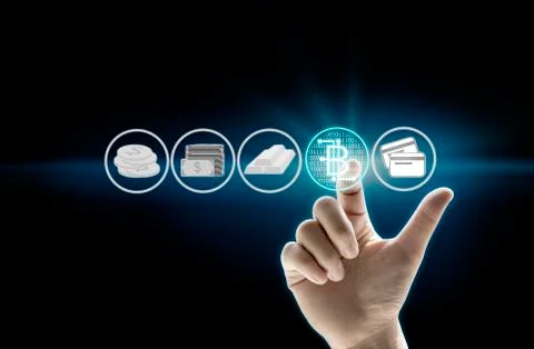 Finger touch application on dark background Stock Photos