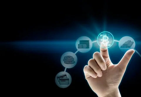 Finger touch application on dark background Stock Photos