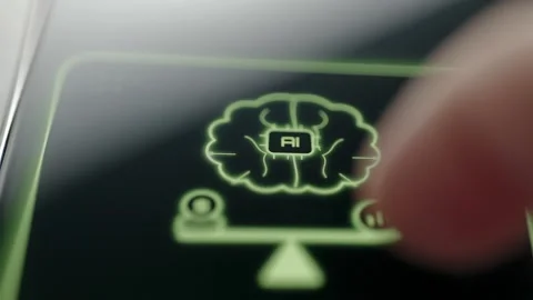 Finger Touching AI Brain Chip Analytics Icon 4K Stock Footage 341346643
