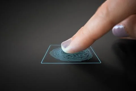 Finger touching black interactive panel Stock Photos